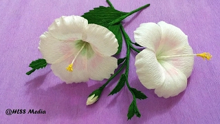 How To Make white Hibiscus Paper Flower origami step by step/ DIY crepe paper flower tutorials