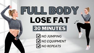 🔥30 Min Full Body Fat Burn Hiit (No Jumping)🔥Ab, Core, Arm, Back, Leg, Thigh & Cardio🔥All Standing🔥