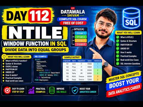 Day 112 | SQL NTILE() Function Explained | Window Functions | Divide Data into Groups