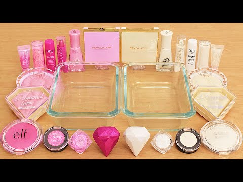 Pink Diamonds vs Pearl White - Mixing Makeup Eyeshadow Into Slime ASMR