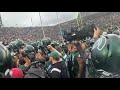 Michigan State players sing ‘Victory for MSU’ after the Spartans defeated Michigan 37-33