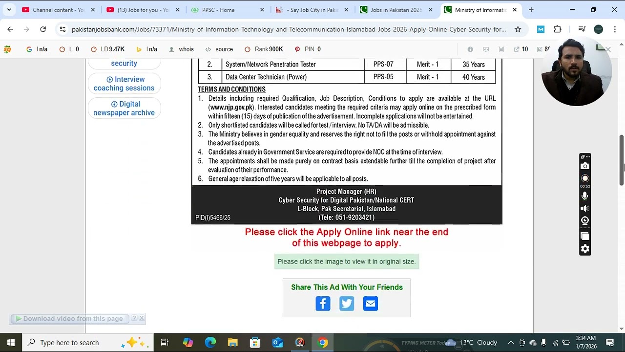 Ministry of Information Technology and Telecommunication Islamabad Jobs 2026 Apply Online Cyber