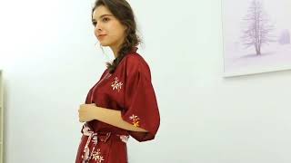 Crane Print Satin Bridal Robe