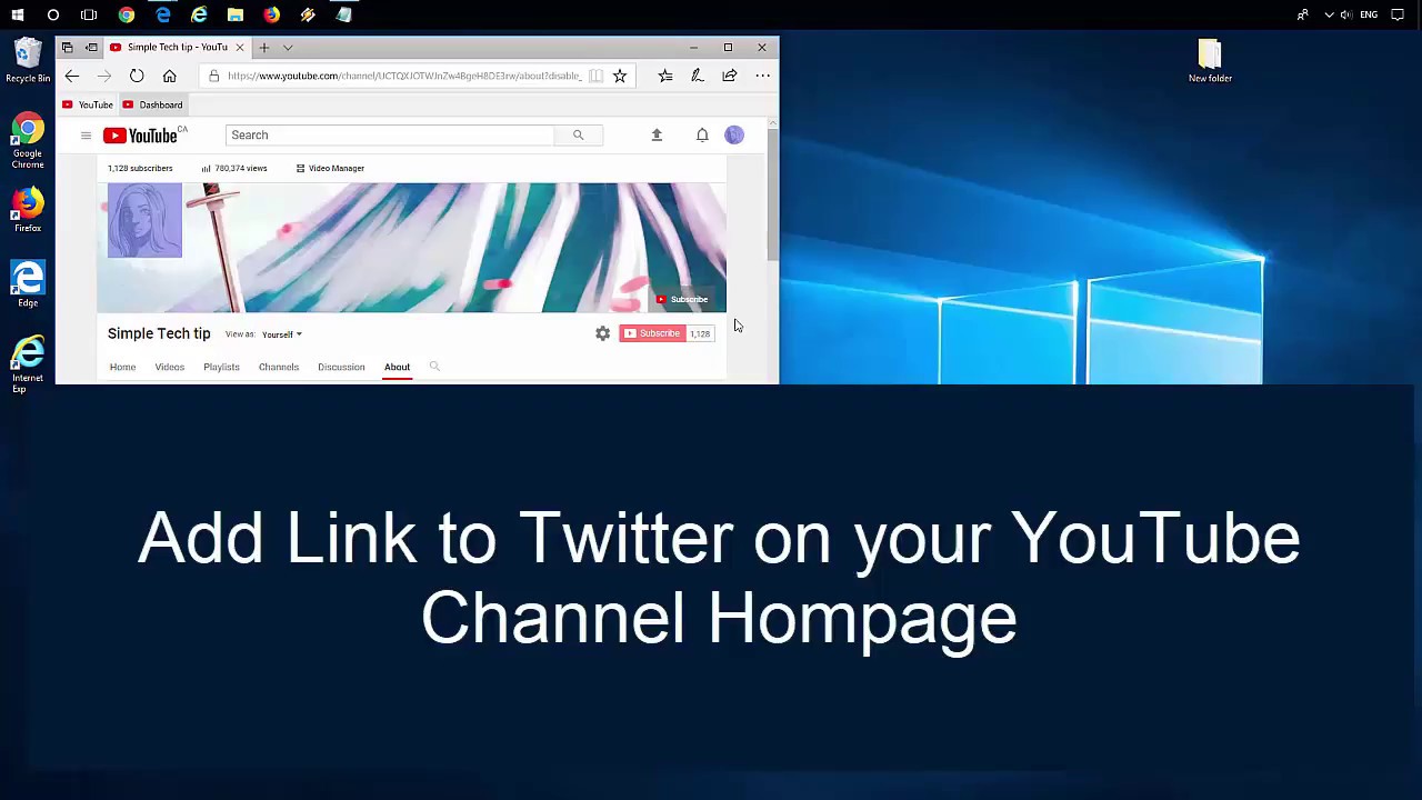 Add Twitter Link to Your YouTube Channel Homepage