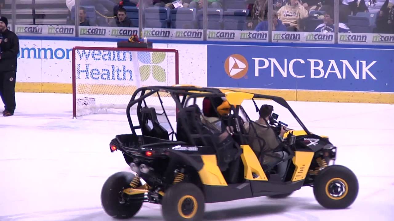 WBS Penguins mascot Tux spins with camera crew