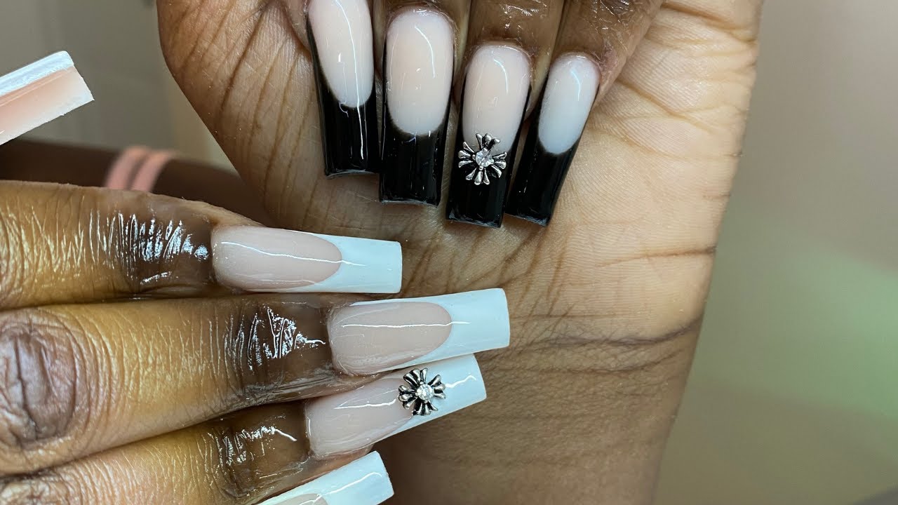 How to Do Black and White Hand Painted French Tips | Acrylic Nail Tutorial | Clarissa Ama