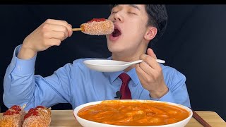 ASMR Corn dogs & Tteokbokki 명랑핫도그 & 로제 떡볶이 먹방  (EATING SOUNDS) NO TALKING MUKBANG