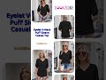 Eyelet V-Neck Puff Sleeve Casual Top