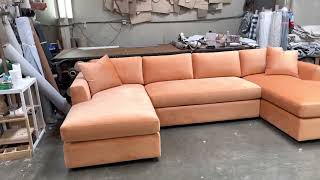 Orange velvet media sectional