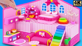 Cómo hacer una casa rosada moderna y sencilla con arcilla polimérica ❤️ Bricolaje miniatura casa