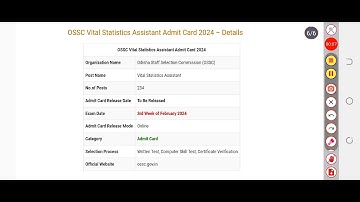 OSSC Vital Statistics Assistant Admit Card 2024 | Prelims Exam Date
