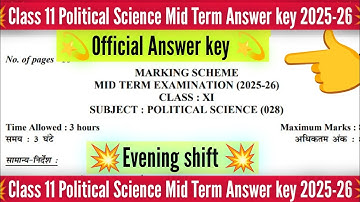 Evening shift class 11 political science answer key 2025 / midterm 2025/ pol science answer key 2025