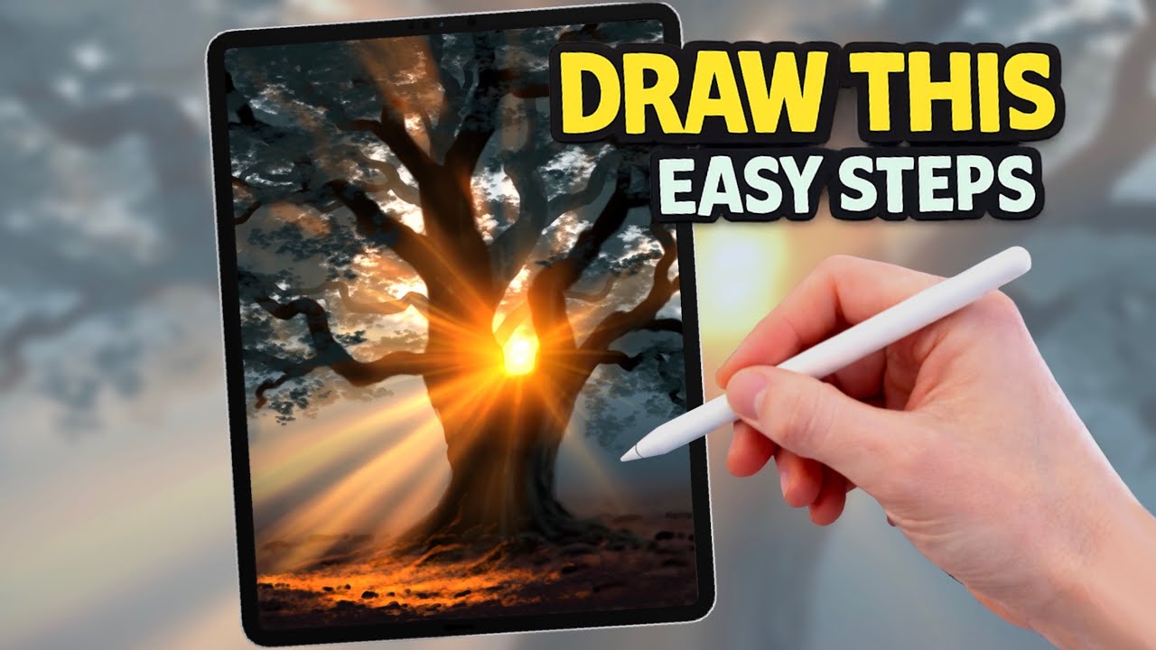 PROCREATE Tree Sun Rays landscape Drawing Tutorial in EASY STEPS - YouTube