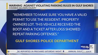 Gulf Shores PD warns the boot possible for repeat parking offenses
