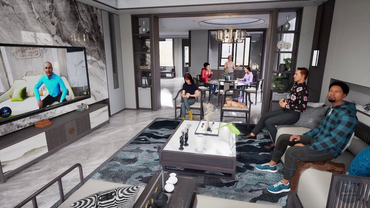 🏡 جولة ثلاثية الأبعاد داخل صالون مفتوح فاخر بتصميم معاصر – واقعية مذهلة