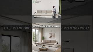 Custom Made L Shape Sofa Bed with Hydraulic Storage & 2 Ottomans #sofabed #kannada