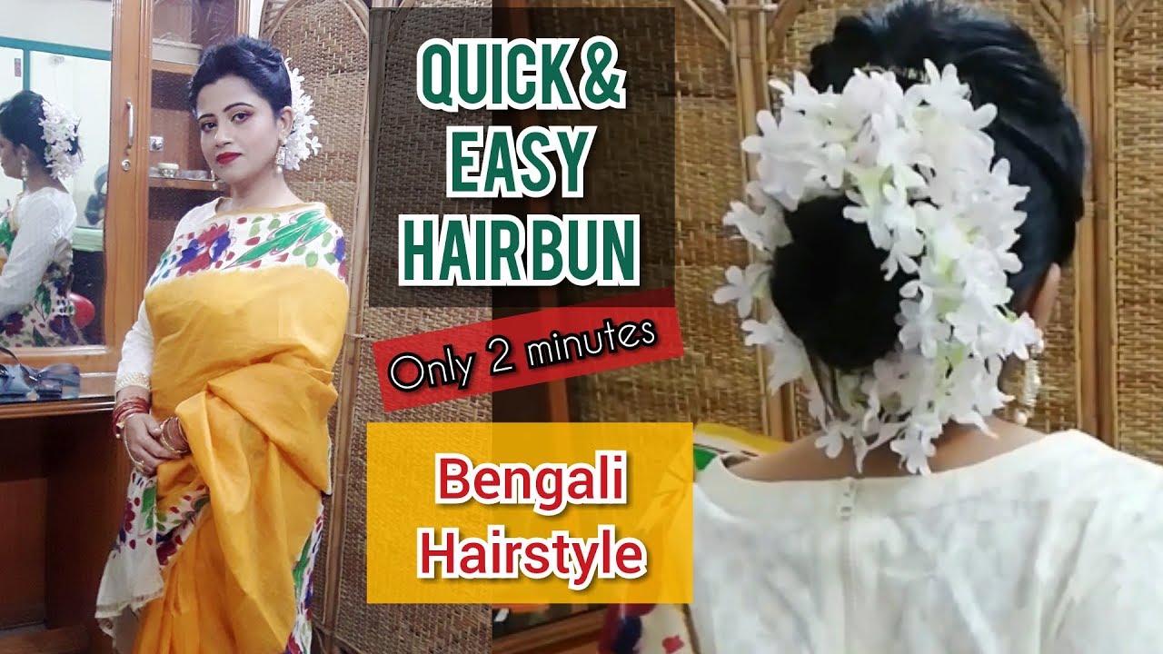 EASY MESSY BUN ( IN BANGLA ) || MESSY UPDO || BRIDAL HAIRSTYLE FOR INDIAN \  BENGALI \ ASIAN BRIDE - YouTube