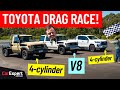 Drag race: V8 LandCruiser 70 v 4-cyl LandCruiser 70 v 4-cyl HiLux, roll race and 1/4 mile times