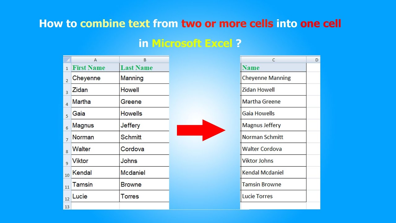 excel combine text from two cells with space