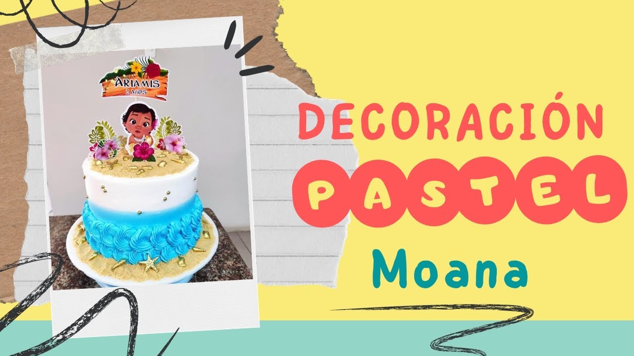 Decoración de pastel en temática de Moana Bebé.