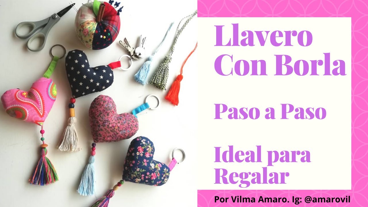 Llavero CORAZON con BORLA - un REGALO fácil y barato - con PATRONES y MEDIDAS ● Keychain ●