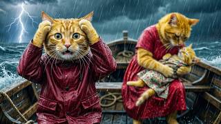 Ginger Kitten’s Family and Mama Cat Encounter Trouble at Sea – Surviving on a Deserted Island 🏝️