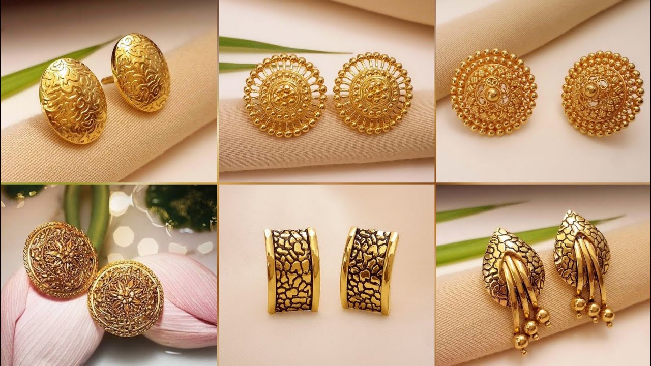 Tanishq latest 22k gold stud earrings designs/New pure gold ear studs  designs/Tanishq Jewellery - YouTube