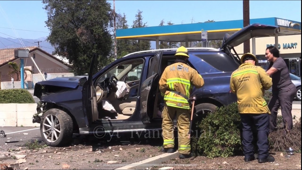 VIOLENT CRASH SENDS SUV THROUGH BRICK WALL LA PUENTE YouTube