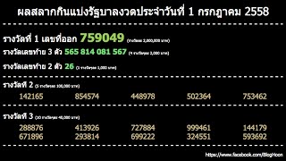 ผลสลากกินแบ่งรัฐบาลงวดประจำวันที่ 1 กรกฎาคม 2558