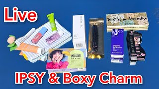 Live: Beauty Boxes - IPSY, Boxy Charm, Macy's & Allure with Swatches and Try on.