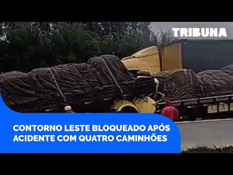 Contorno Leste bloqueado após acidente com quatro caminhões