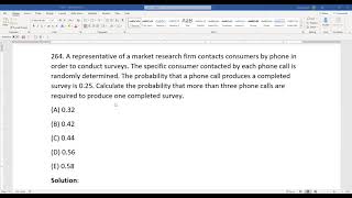 Actuarial SOA Exam P Sample Question 202 (once 264) Solution