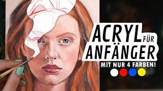 Wie malt man ein Porträt SCHRITT FÜR SCHRITT mit ACRYL! - Und mit NUR 4 Farben 🤍💛💙💓 || Für Anfänger!