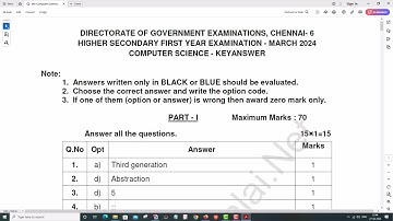 11th Computer Science   Public Exam March 2024   Official Answer Key   English Medium