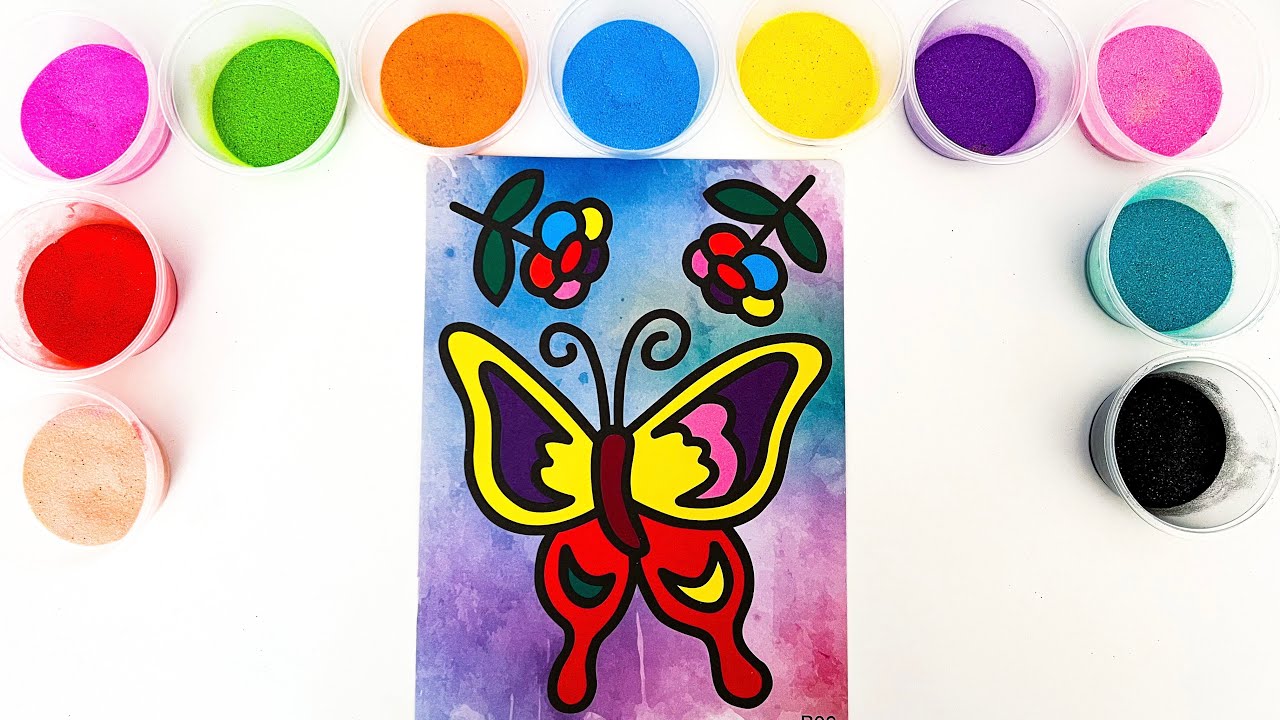 Sand Painting Adorable Butterfly and Flowers Using Colored Sand / ASMR