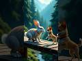Tiny Puppy Meets Bunny on a Bridge 🐶🐰 | Cutest Moment Ever! #cuteanimals #animalfunzone #animals