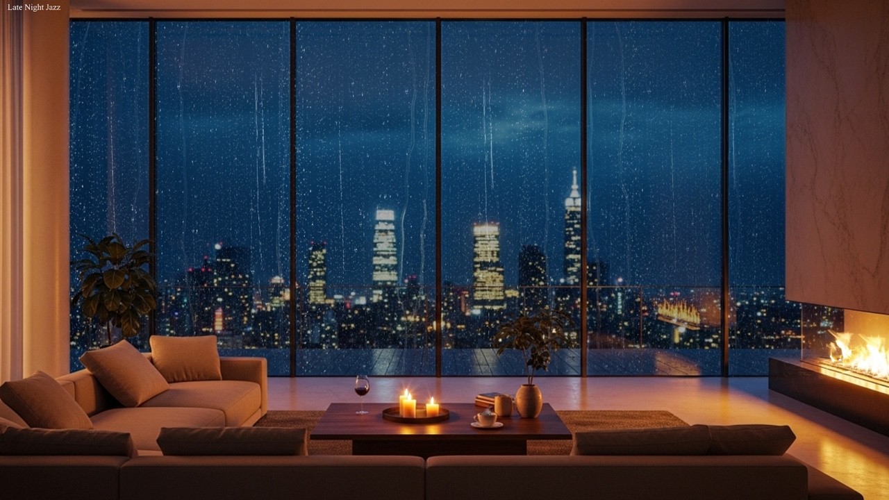 Джаз дождливой ночи 🌧 Роскошный пентхаус с видом на городские огни и нежным фортепиано