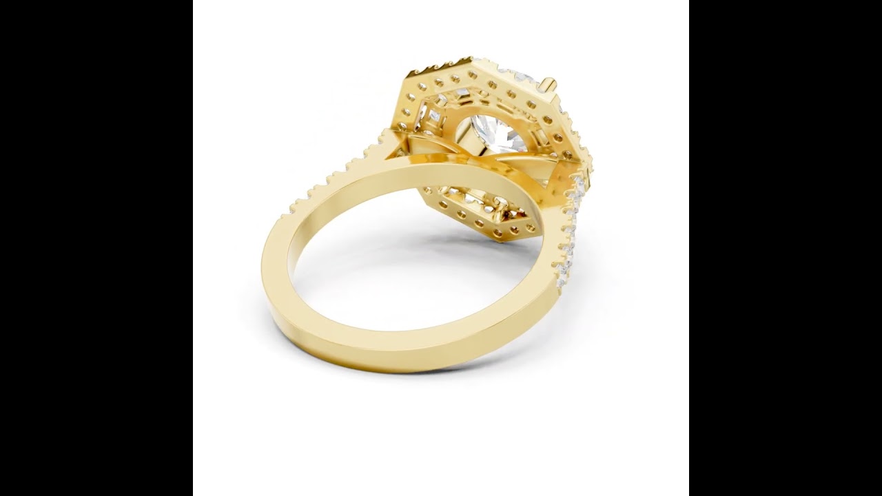 Round Diamond Hexagonal Double Halo Ring