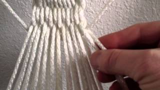 Steps illustrating how to weave a replica World War II US Navy Hammock Clew. A hammock clew is the woven rope portion of the ...