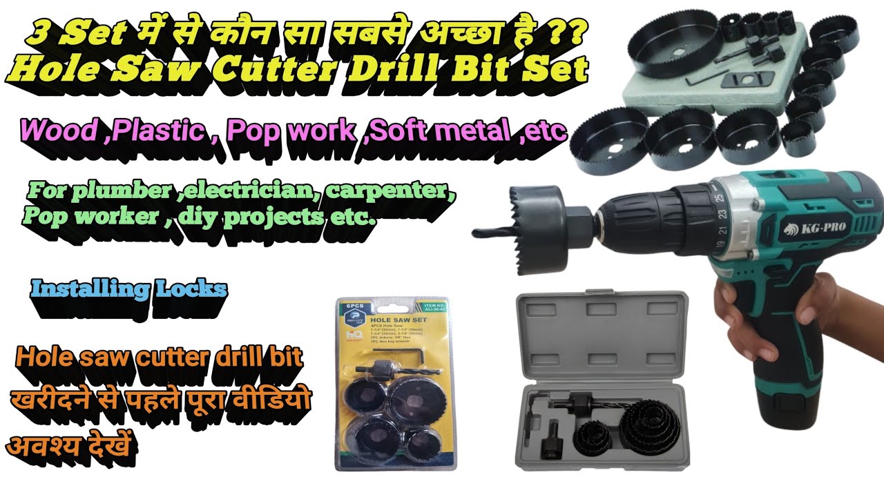 3 Different Type Hole Saw Cutter Drill Bit Set Best for Cutting Round Wood, Plastic Working