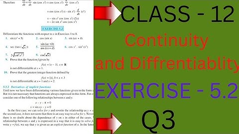 Class 12 Ex 5.2 Q3 Math | Differentiability | Q3 Ex 5.2 Class 12 Math | Ex 5.2 Q3 Class 12 Math