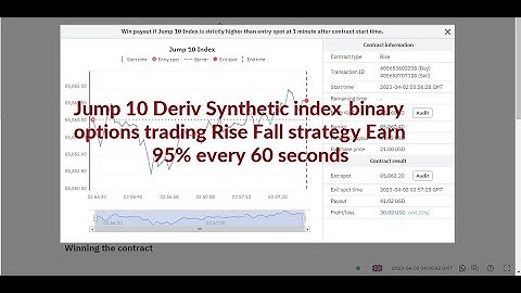 Jump 10 Deriv Synthetic index binary options trading Rise Fall strategy Earn 95% every 60 seconds