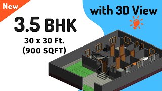 3.5 BHK House Design 3D | 900 SqFt | 3.5BHK House Plan | 30x30 Feet Modern House for 6 Family Member