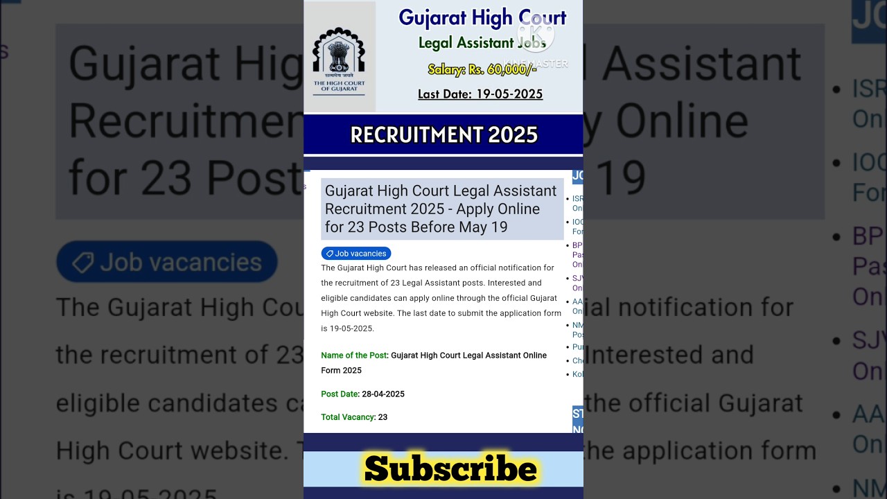 Gujarat High Court Legal Assistant Recruitment 2025 
