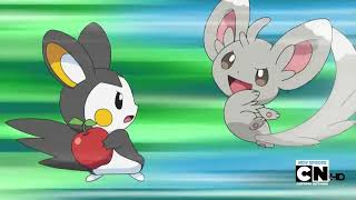 Minccino uses Double Slap on Emolga again! Pokémon Black \& White Battle