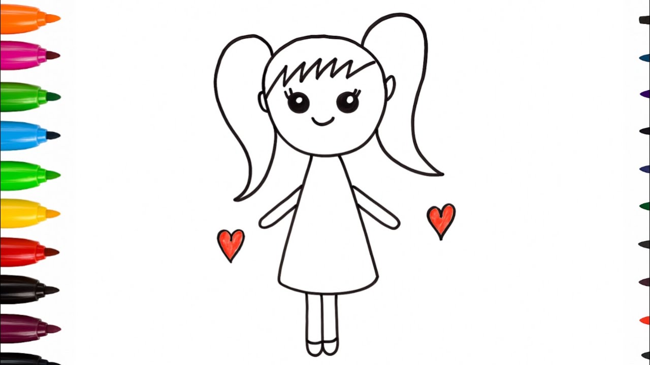 Cute Girl Drawing with Markers | Easy Step by Step - YouTube