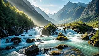 Waterfall Gentle Stream Sound in forest 24/7. Waterfall Sounds, Flowing Water, White Noise for Sleep