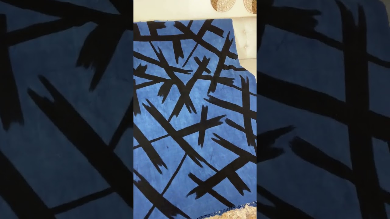 Nina Blue Mudcloth, Bogolan Textile Bedsheet, Mali Handmade Mudcloth Blanket Throw