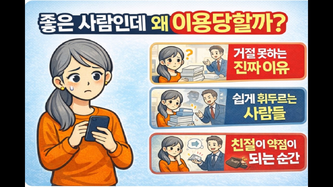 왜 친절한 사람이 만만해질까? 착한데 왜 무시당할까? 나는 왜 항상 참을까? 좋은 사람인데 왜 이용당할까? 거절 못하는 진짜 이유, 친절이 약점이 되는 순간