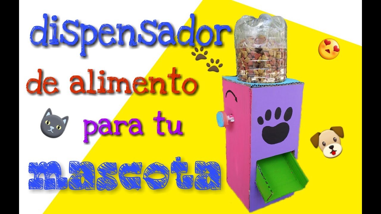 DISPENSADOR DE ALIMENTO PARA MASCOTAS - HECHO DE MATERIAL RECICLADO